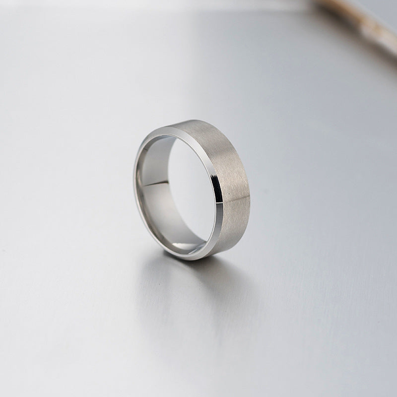Men's Double Bevel Matte Stainless Steel Fashion Personality Ring
