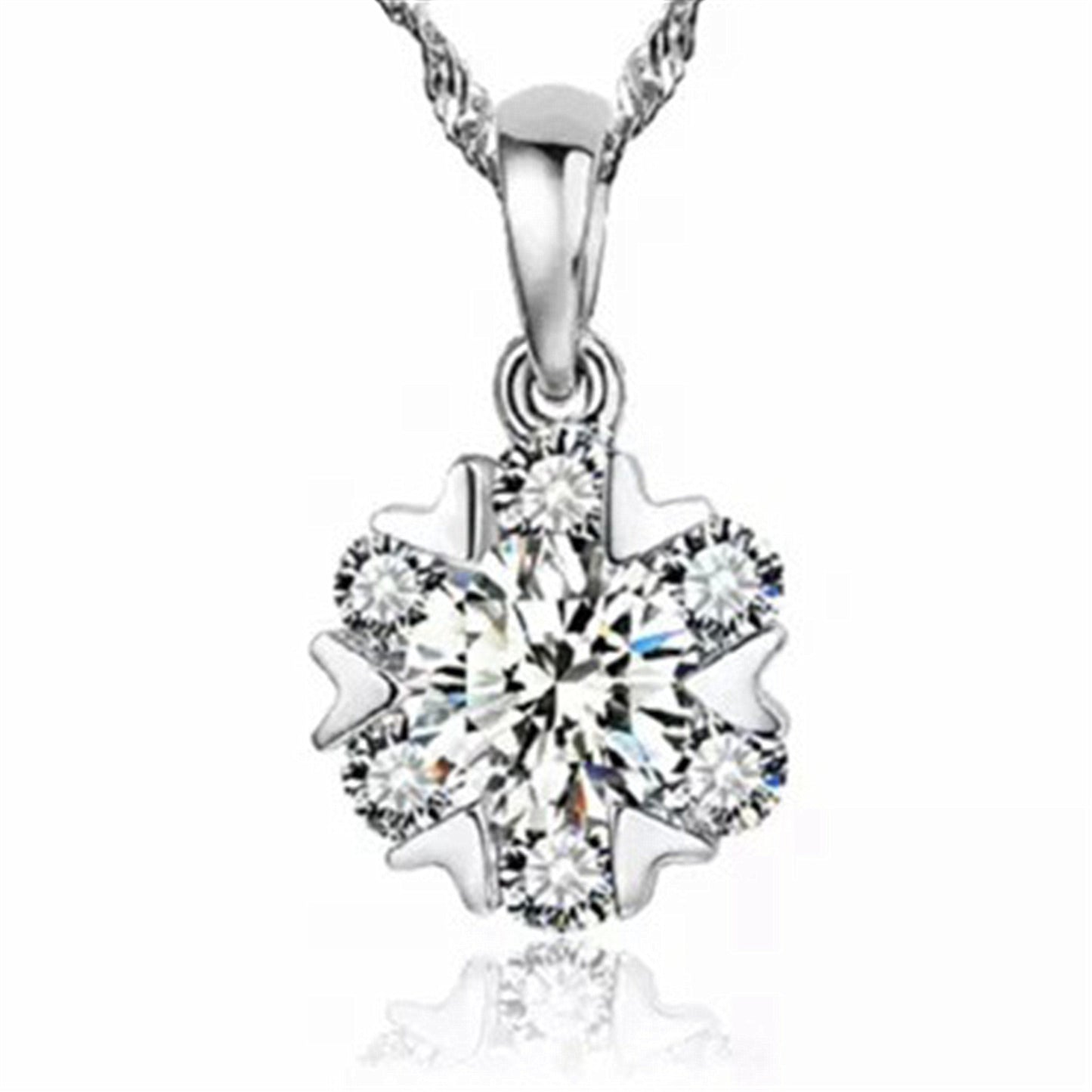 Women's Zircon Elegant Korean Snowflake Sier Short Pendants