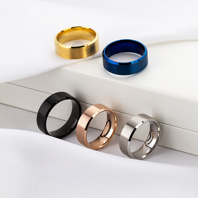Men's Double Bevel Matte Stainless Steel Fashion Personality Ring