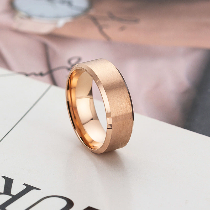 Men's Double Bevel Matte Stainless Steel Fashion Personality Ring