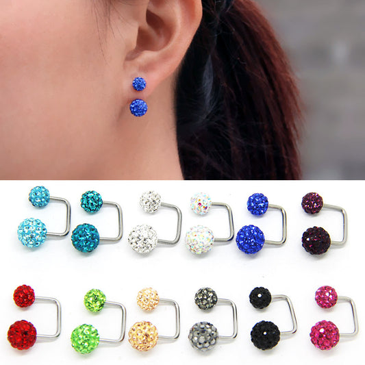 Ball Full Diamond Polymer Clay Double-headed On Back Of Ear Stud Earrings