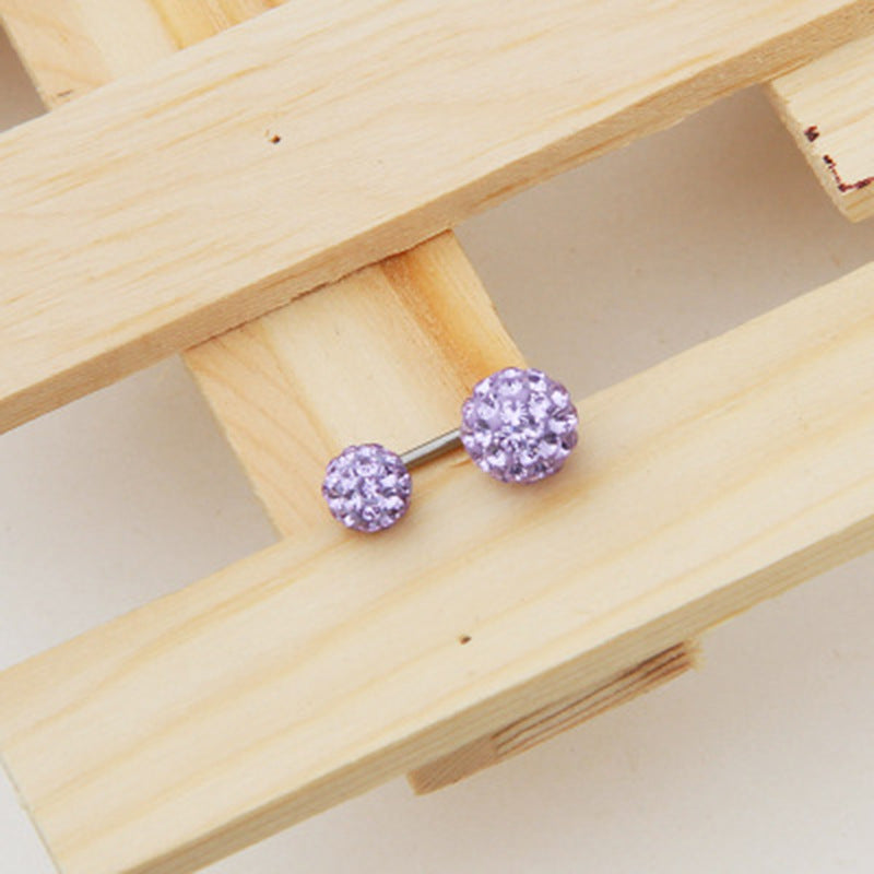 Ball Full Diamond Polymer Clay Double-headed On Back Of Ear Stud Earrings
