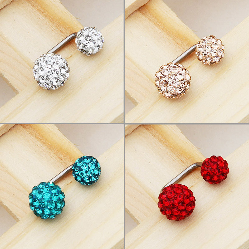Ball Full Diamond Polymer Clay Double-headed On Back Of Ear Stud Earrings