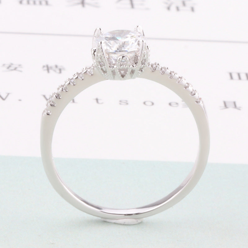 Women's Edge Single Diamond Simulation Crown White Gold Ring