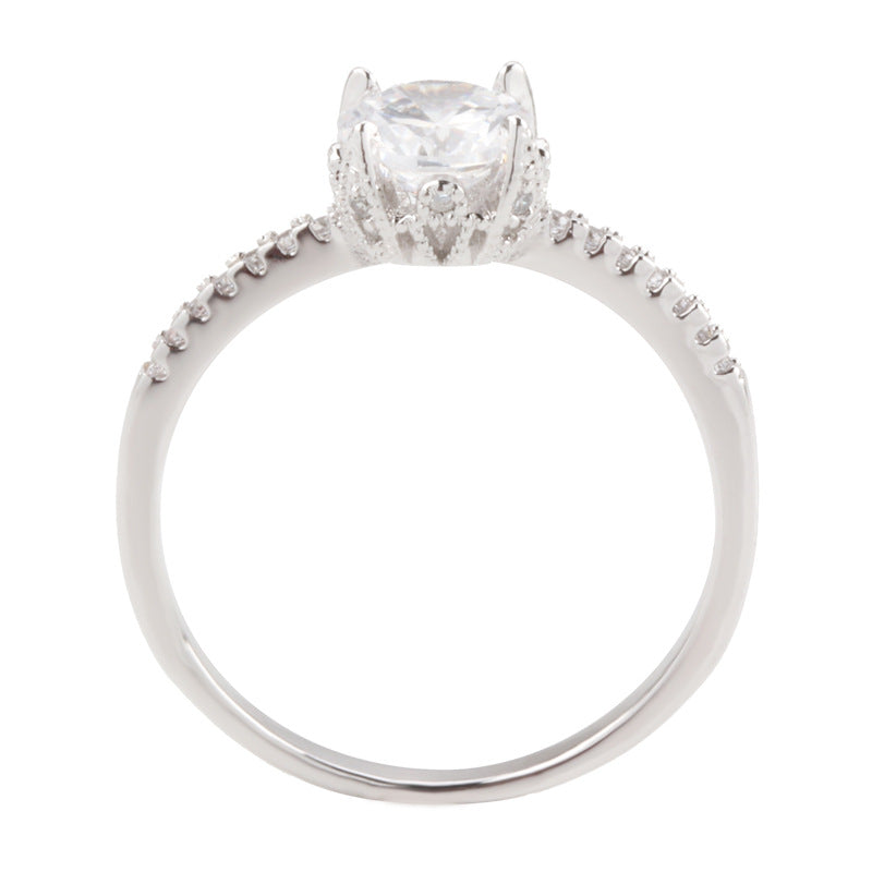 Women's Edge Single Diamond Simulation Crown White Gold Ring