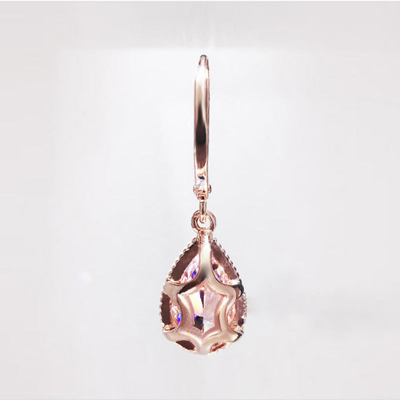 Women's Drop-shaped Diamond Pink Rose Gold Plated Earrings