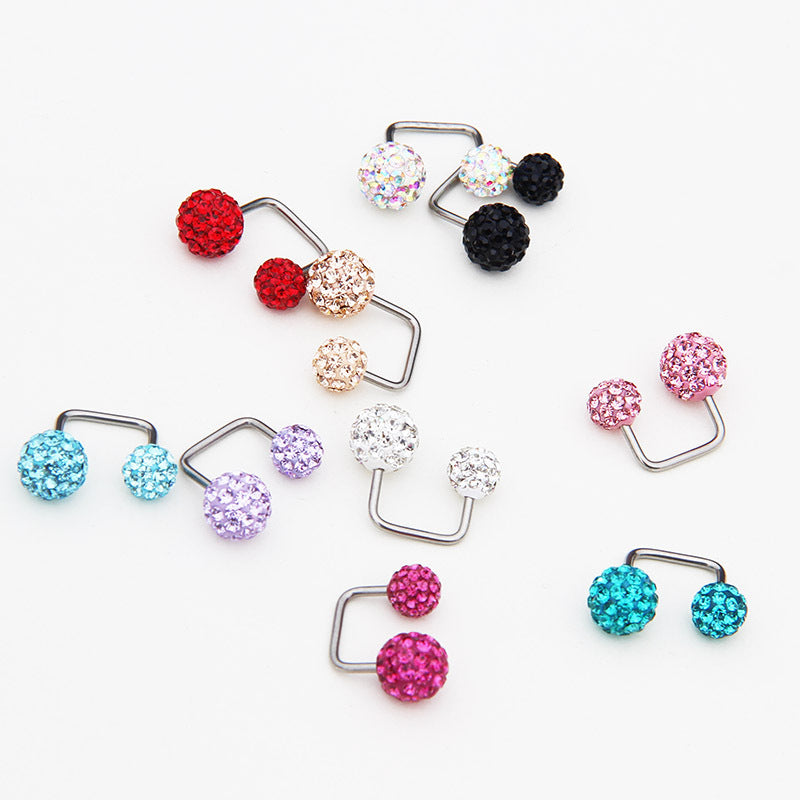 Ball Full Diamond Polymer Clay Double-headed On Back Of Ear Stud Earrings