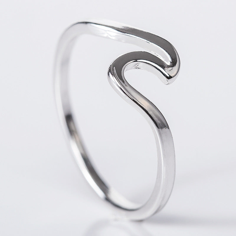Wave Laser Cut Herringbone Stainless Steel Ring