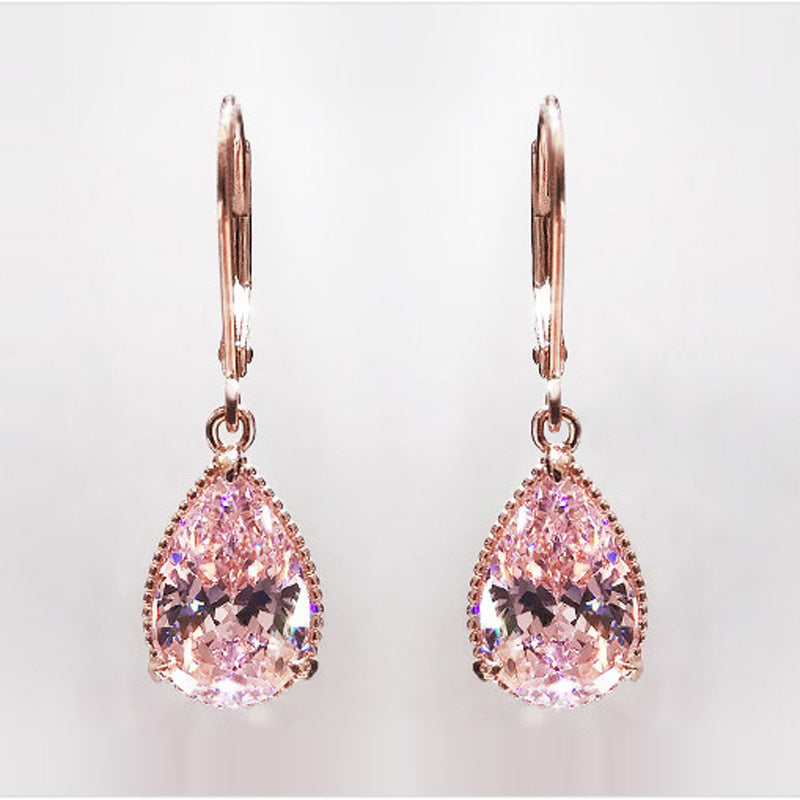 Women's Drop-shaped Diamond Pink Rose Gold Plated Earrings