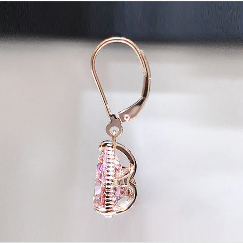 Women's Drop-shaped Diamond Pink Rose Gold Plated Earrings