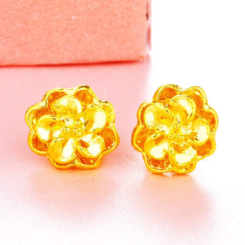 Women's Gold Plated Vietnam Placer Vintage Flower For Stud Earrings
