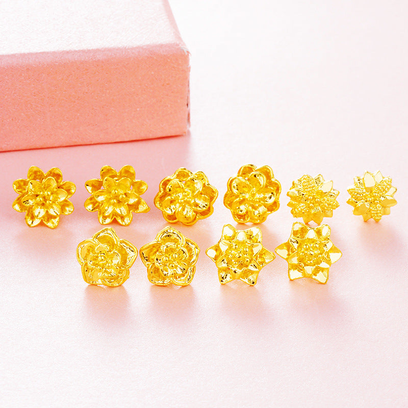 Women's Gold Plated Vietnam Placer Vintage Flower For Stud Earrings