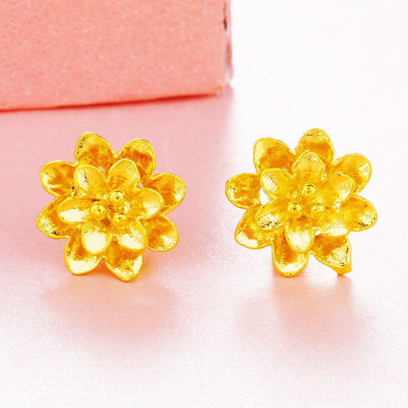Women's Gold Plated Vietnam Placer Vintage Flower For Stud Earrings