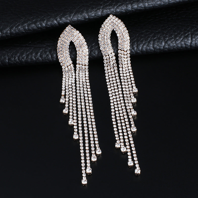 Rhinestone Tassel Dangle Simple Exaggerated Temperamental Earrings