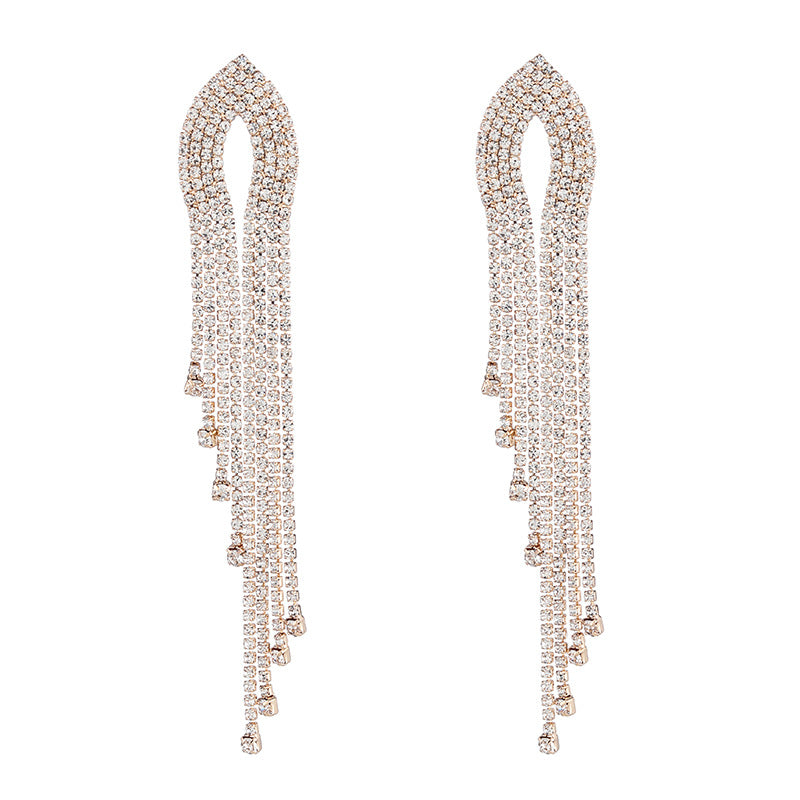 Rhinestone Tassel Dangle Simple Exaggerated Temperamental Earrings