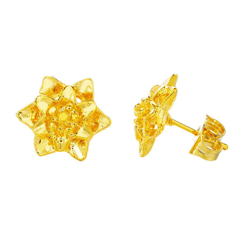 Women's Gold Plated Vietnam Placer Vintage Flower For Stud Earrings