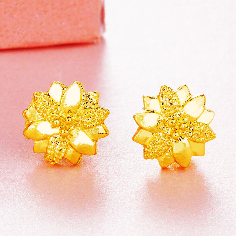 Women's Gold Plated Vietnam Placer Vintage Flower For Stud Earrings