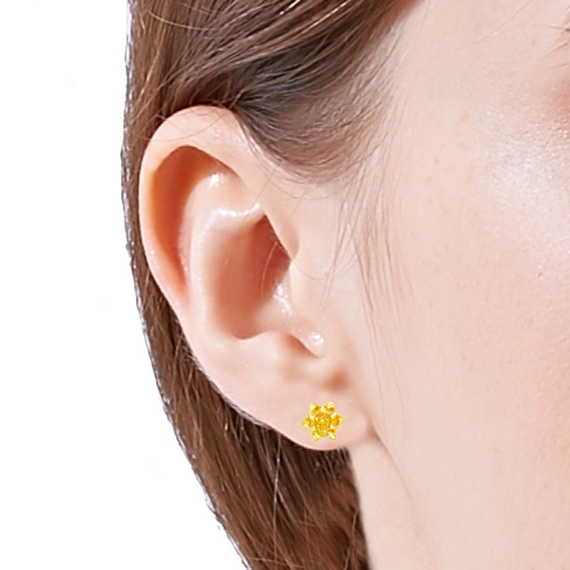 Women's Gold Plated Vietnam Placer Vintage Flower For Stud Earrings