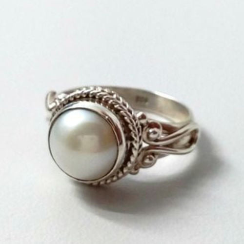 Women's Plated Vintage Thai Sier Inlaid Pearl Fashion Engagement Ring
