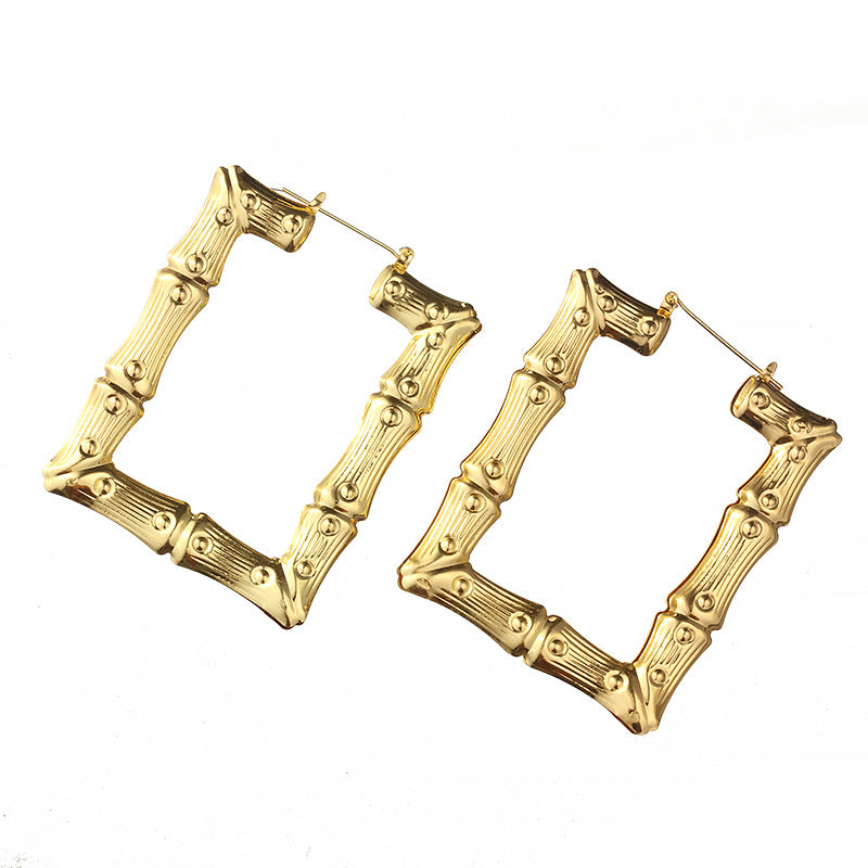 Oversized Bamboo Exaggerated Sier Large Circle Hip Earrings
