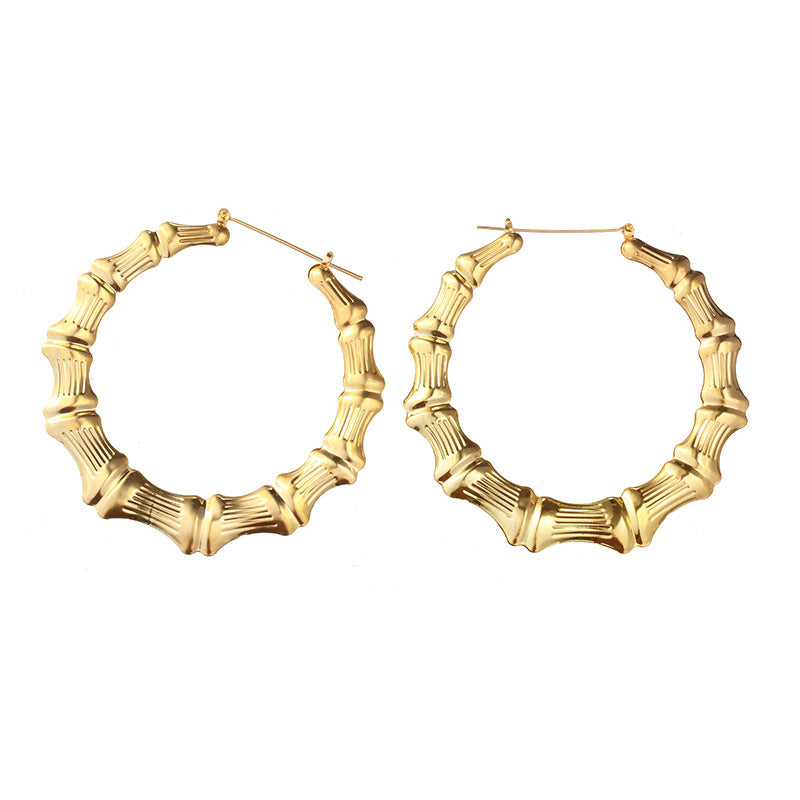 Oversized Bamboo Exaggerated Sier Large Circle Hip Earrings