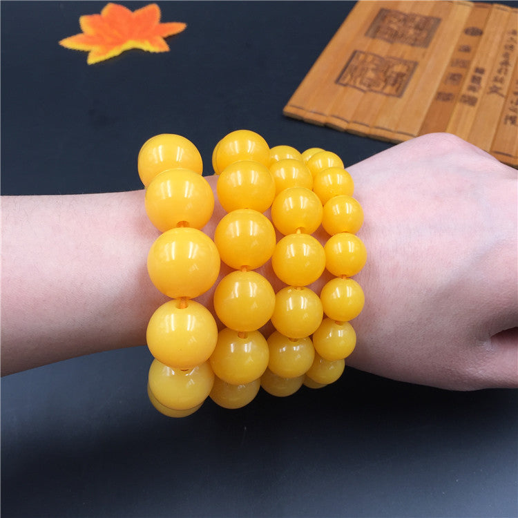 Men's Yellow Chicken Grease Female Buddha Beads Golden Round Bracelet