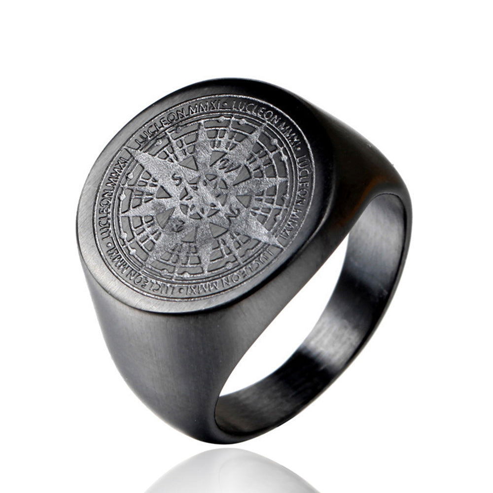 Elegant Versatile Men's Stainless Steel Compass Ring