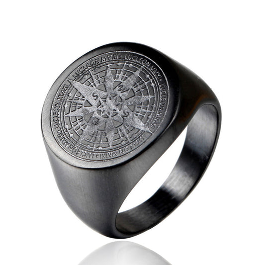 Elegant Versatile Men's Stainless Steel Compass Ring