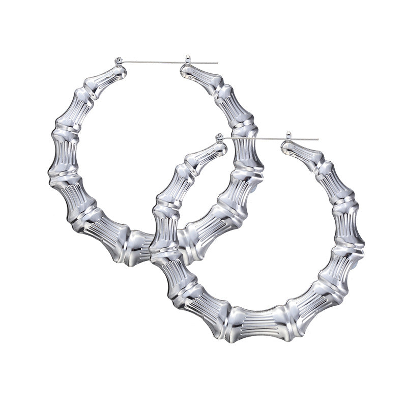 Oversized Bamboo Exaggerated Sier Large Circle Hip Earrings