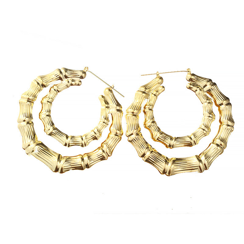 Oversized Bamboo Exaggerated Sier Large Circle Hip Earrings