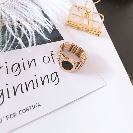 Fashion Roman Numeral Woven Wire Mesh Face Titanium Steel Versatile Rings