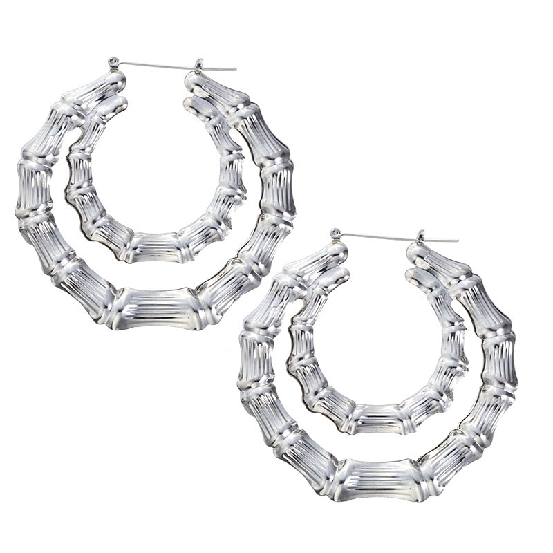 Oversized Bamboo Exaggerated Sier Large Circle Hip Earrings