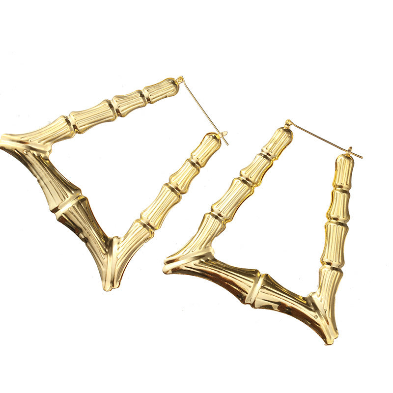 Oversized Bamboo Exaggerated Sier Large Circle Hip Earrings