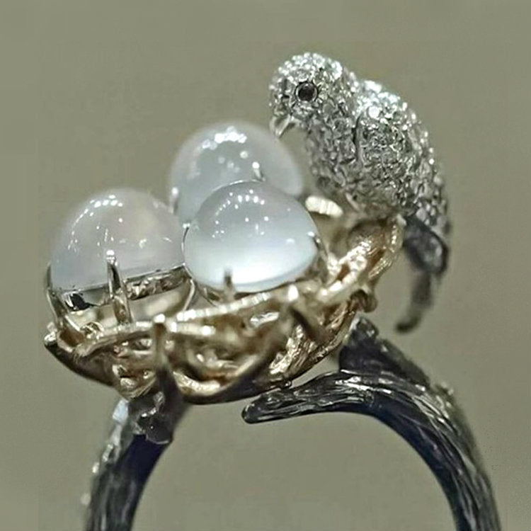 Women's Natural Gemstone Moonstone Bird's Nest Fashion Ring