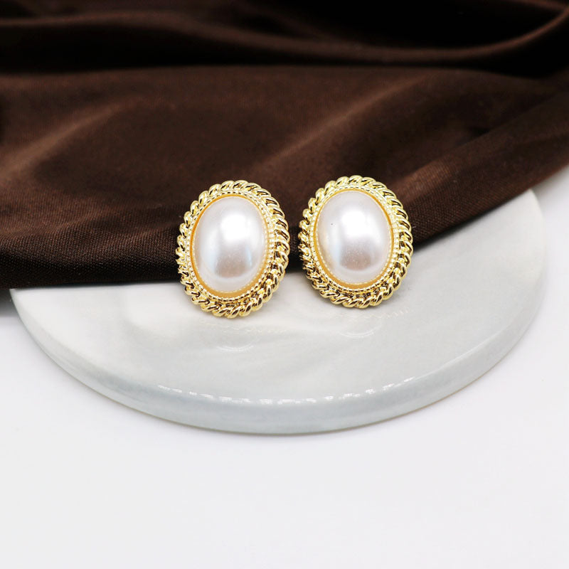 Pearl Middle Ancient Ear Clip Hepburn Sier Earrings