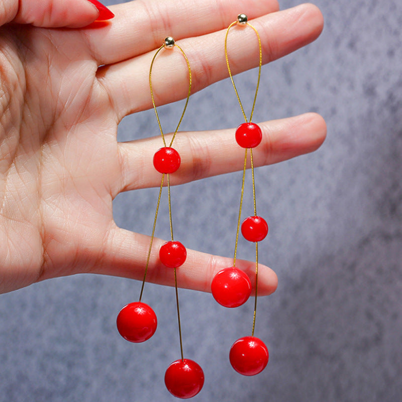 Women's Pearl Sier Needle Long Tassel Ear Brushed Earrings