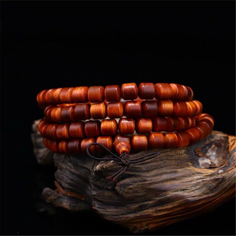 Black Oil High Density Wooden Prayer Beads Gentiana Pattern Bracelet