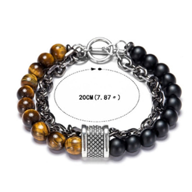 Men's Natural Unique Map Stone Beaded Iron Bracelets