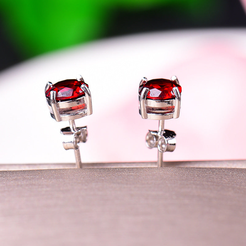 Women's Style Rose Red Round Ruby Crystal Earrings