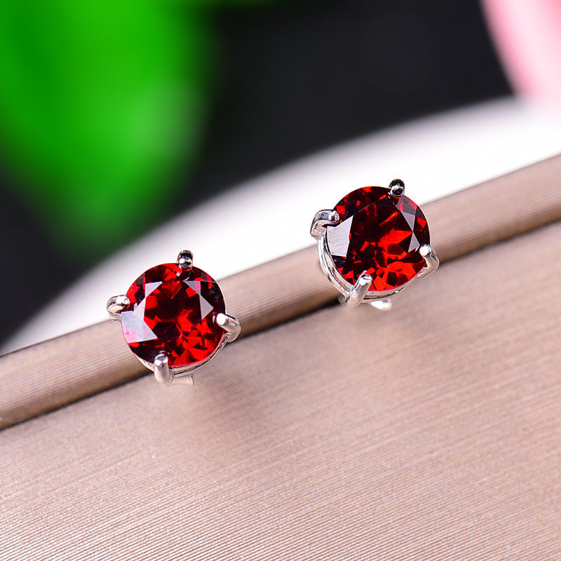 Women's Style Rose Red Round Ruby Crystal Earrings