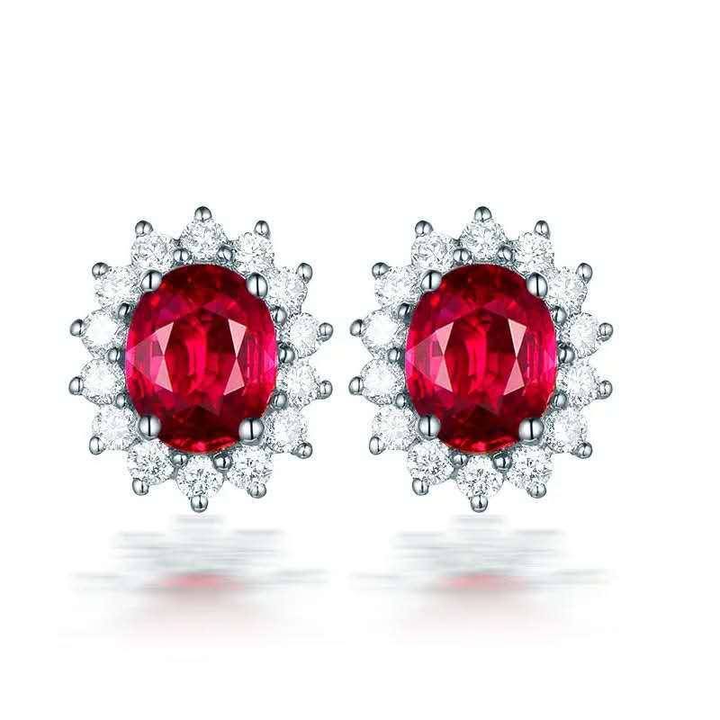 Korean Style Diamond Rose Red Gemstone Female Zircon Crystal Flower Rings