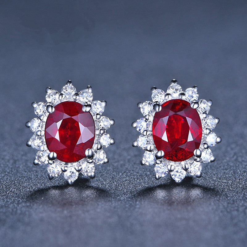 Korean Style Diamond Rose Red Gemstone Female Zircon Crystal Flower Rings
