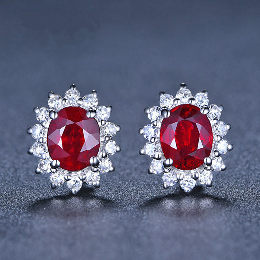 Korean Style Diamond Rose Red Gemstone Female Zircon Crystal Flower Rings
