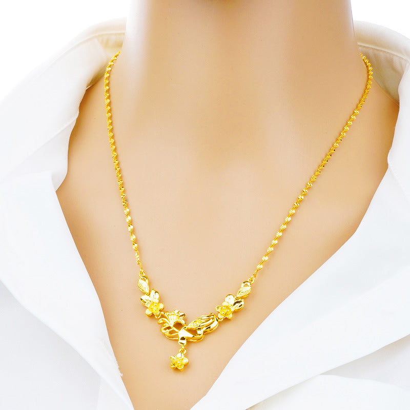 Women's Vietnam Placer Gold Water Wave Chain Necklaces