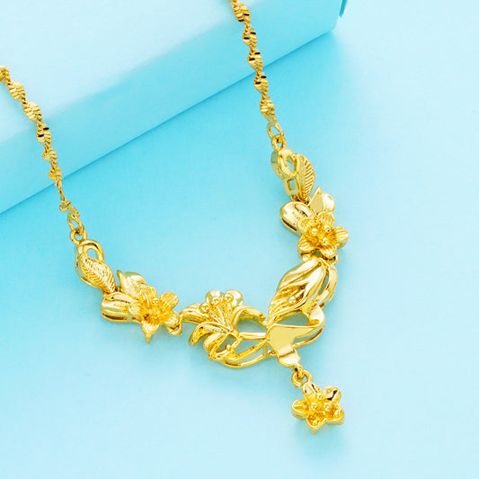 Women's Vietnam Placer Gold Water Wave Chain Necklaces