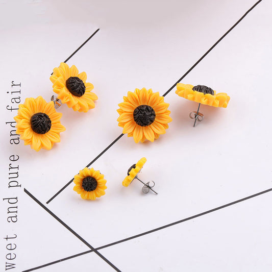 Flower Ear Resin Fresh Yellow Stainless Earrings