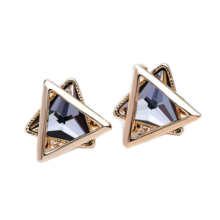Needle Female Urban Geometric Crystal Simplicity Super Flash Zircon Stud Earrings