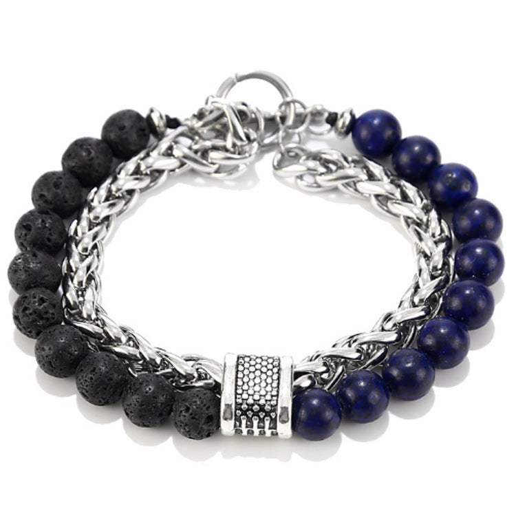 Men's Natural Unique Map Stone Beaded Iron Bracelets