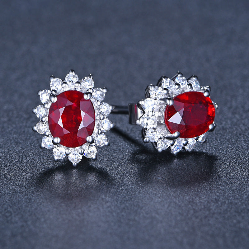 Korean Style Diamond Rose Red Gemstone Female Zircon Crystal Flower Rings