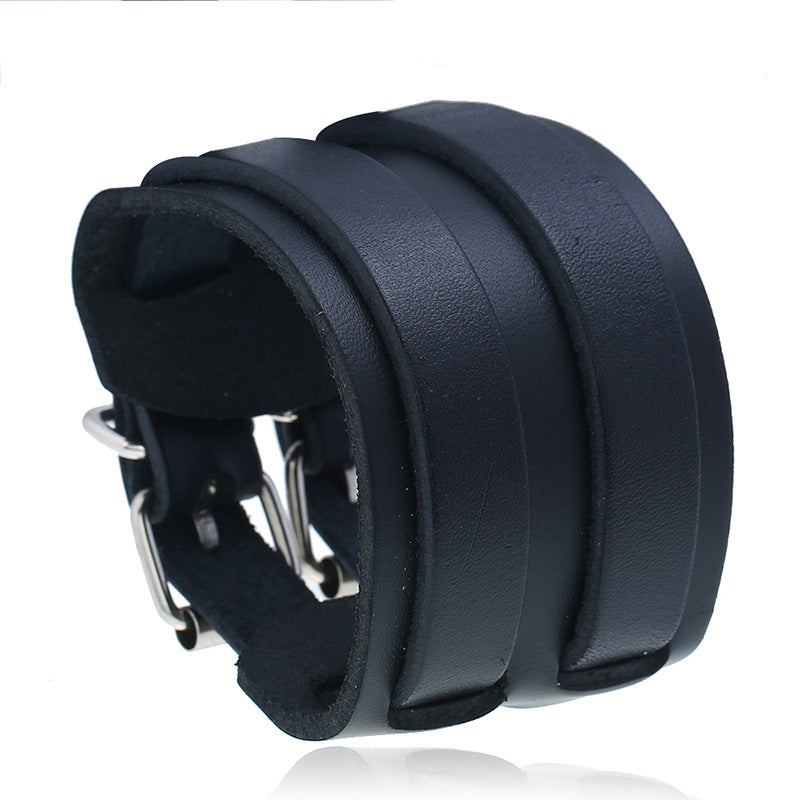 Women's & Men's Vintage Genuine Leather Wide Double Buckle Bracelets